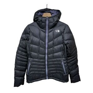 The North Face Women Puffer Jacket 700 Fill Goose Down Sz M Black Quilted Hooded